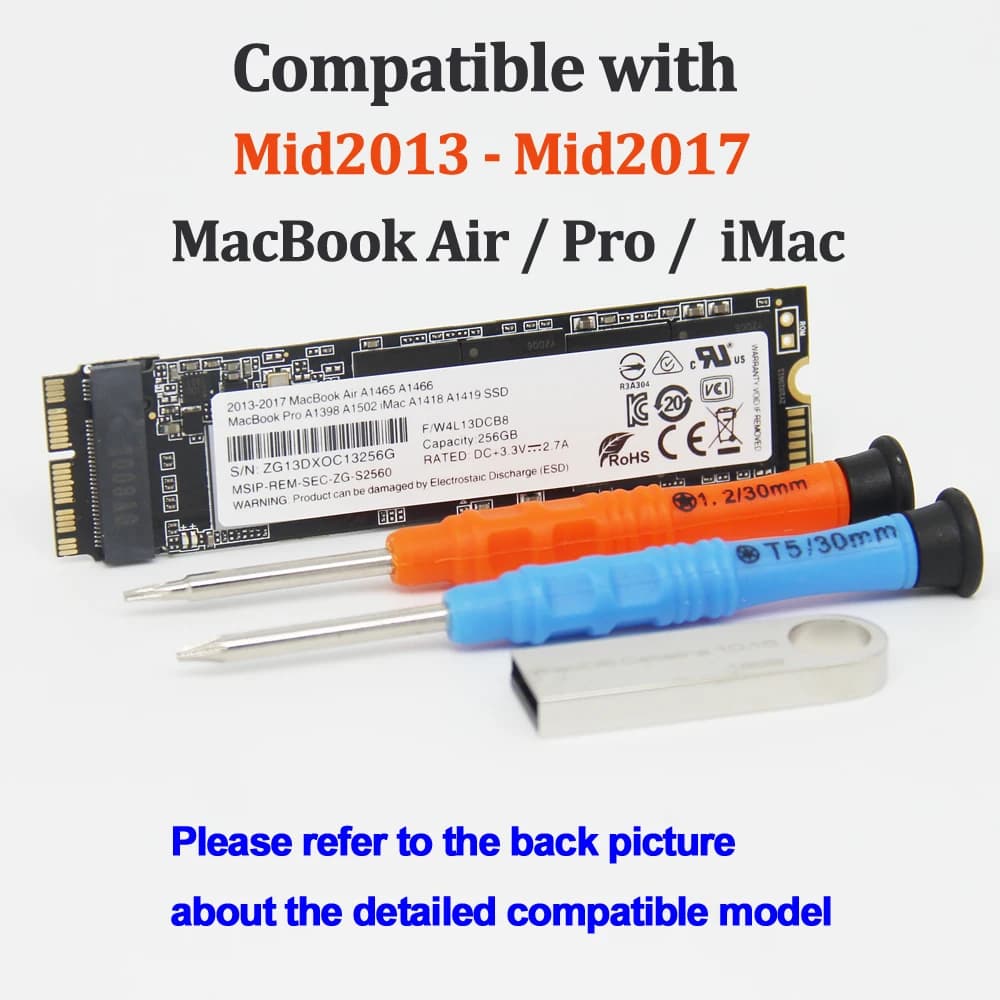 Disque SSD PCIe NVMe pour Macbook Pro A1502, A1398, Air A1465, A1466, iMac A1418, A1419, 128 Go, 256