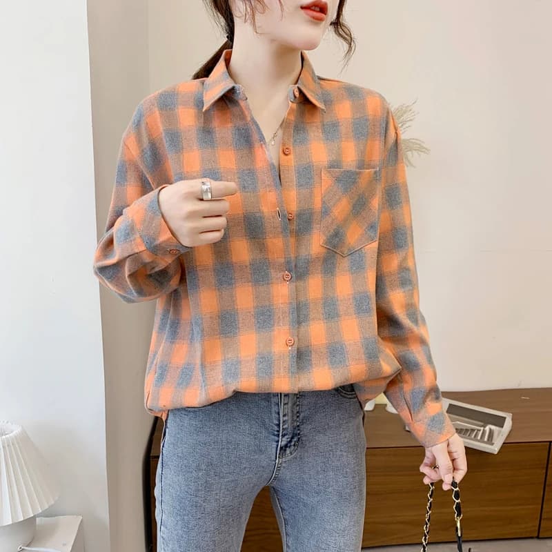 Chemisier à carreaux pour femme, style ample, nouvelle collection Printemps-Automne 2026, haut décon