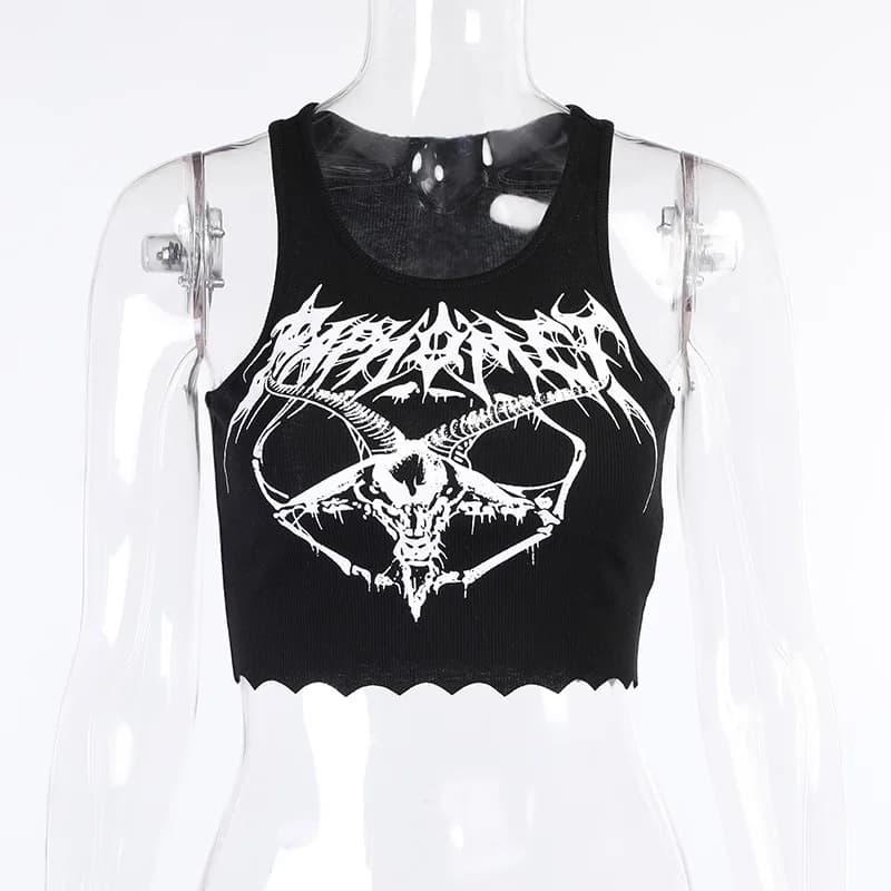 Débardeur gothique tricoté Punk noir pour centre commercial, imprimé chèvre Grunge, Harajuku, haut c