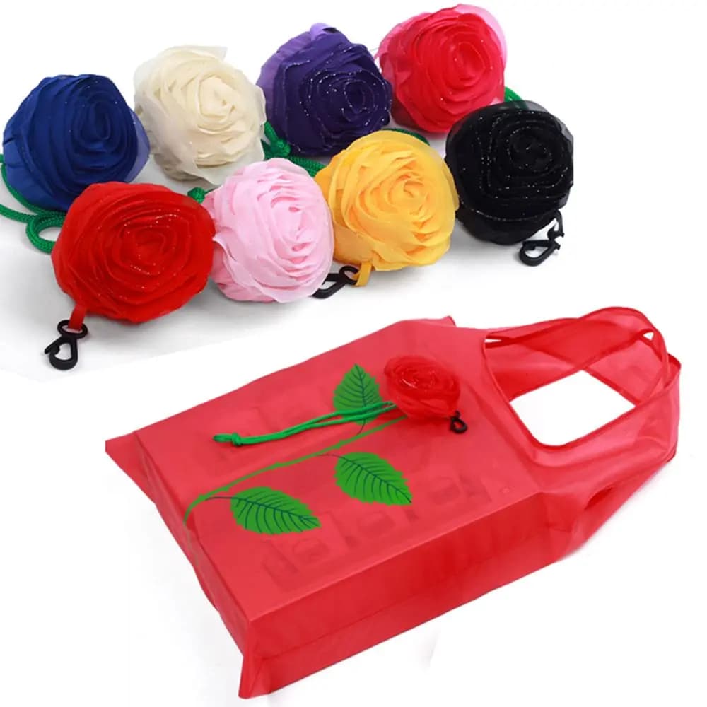 Sacs de courses à fleurs roses, organisateurs de rangement portables, en tissu Polyester, sac écolog