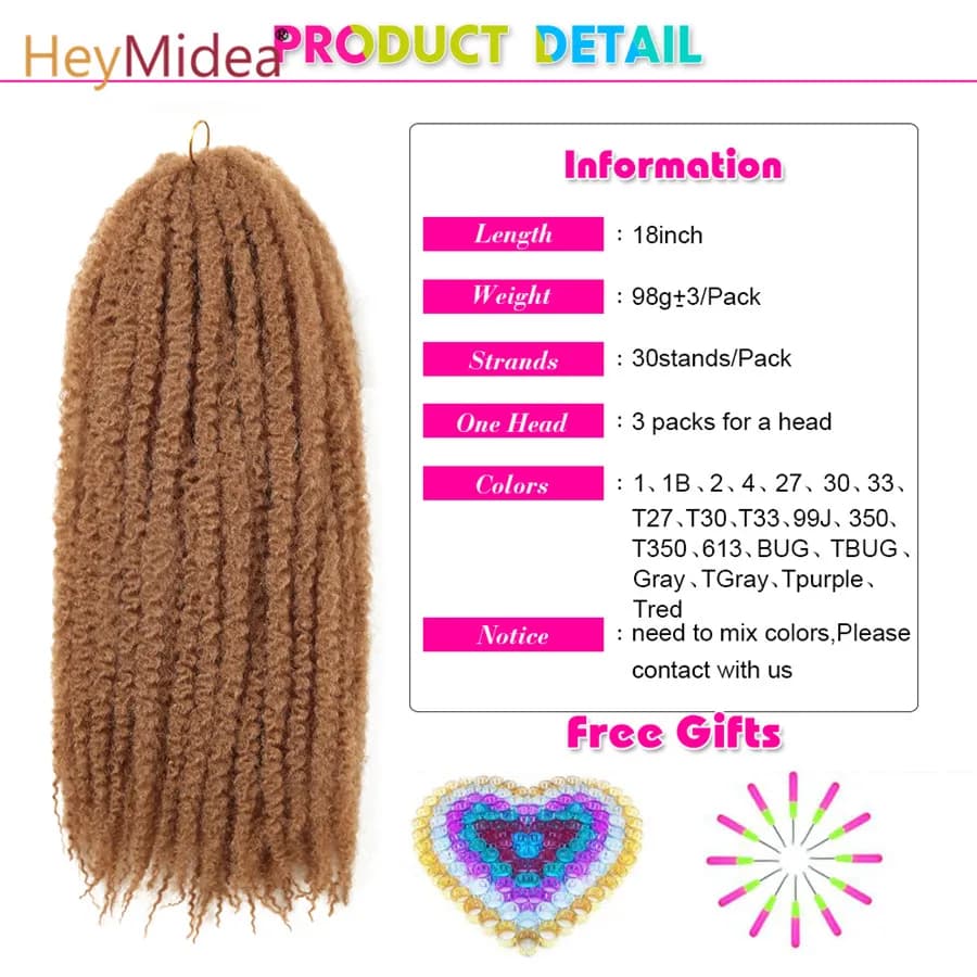 Cheveux Marley pour tresses, 18 pouces de long, Afro Kinky, extensions de cheveux synthétiques Kanek