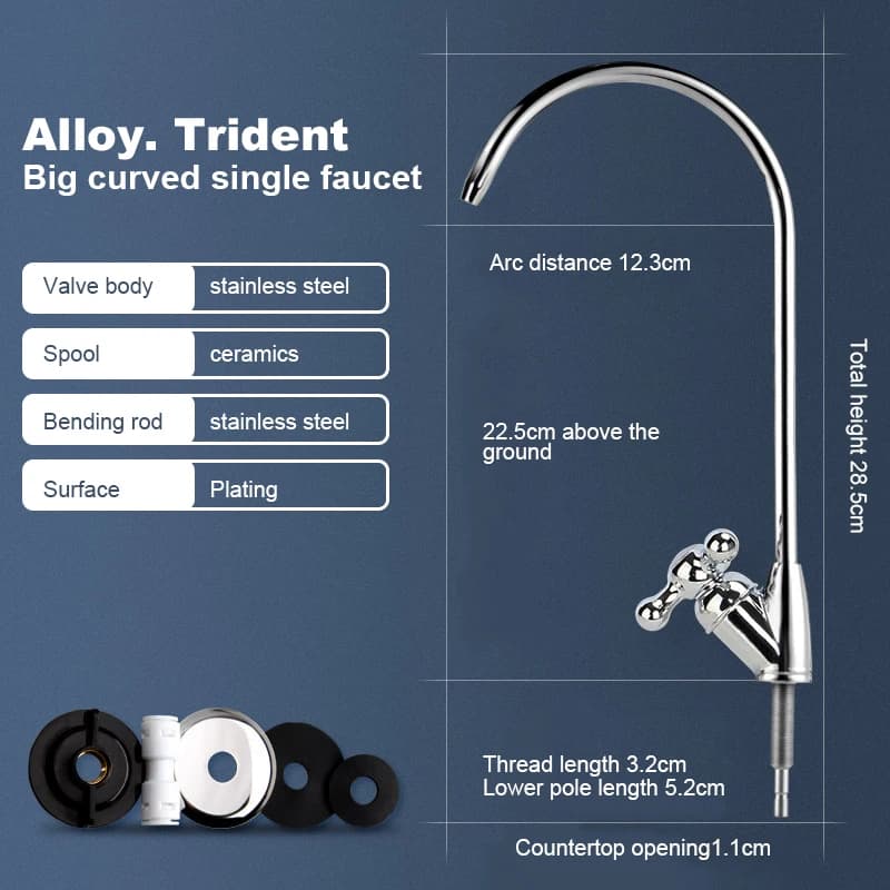 Robinet d'eau de cuisine en acier inoxydable 304, chromé, connexion de 1/4 pouces, robinet à osmose 