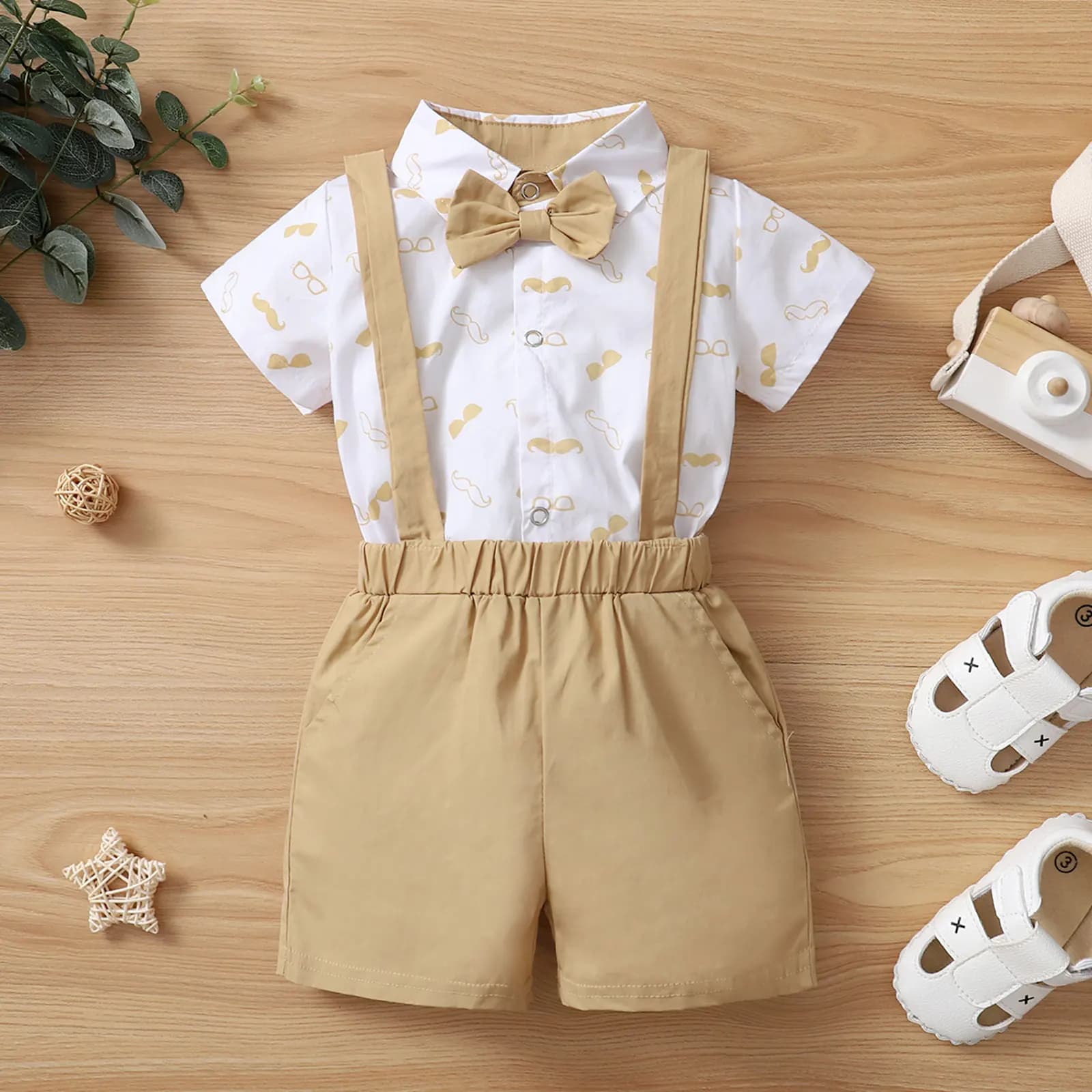 Ensemble de vêtements pour bébés garçons, chemise à manches courtes et col à revers + Short à bretel