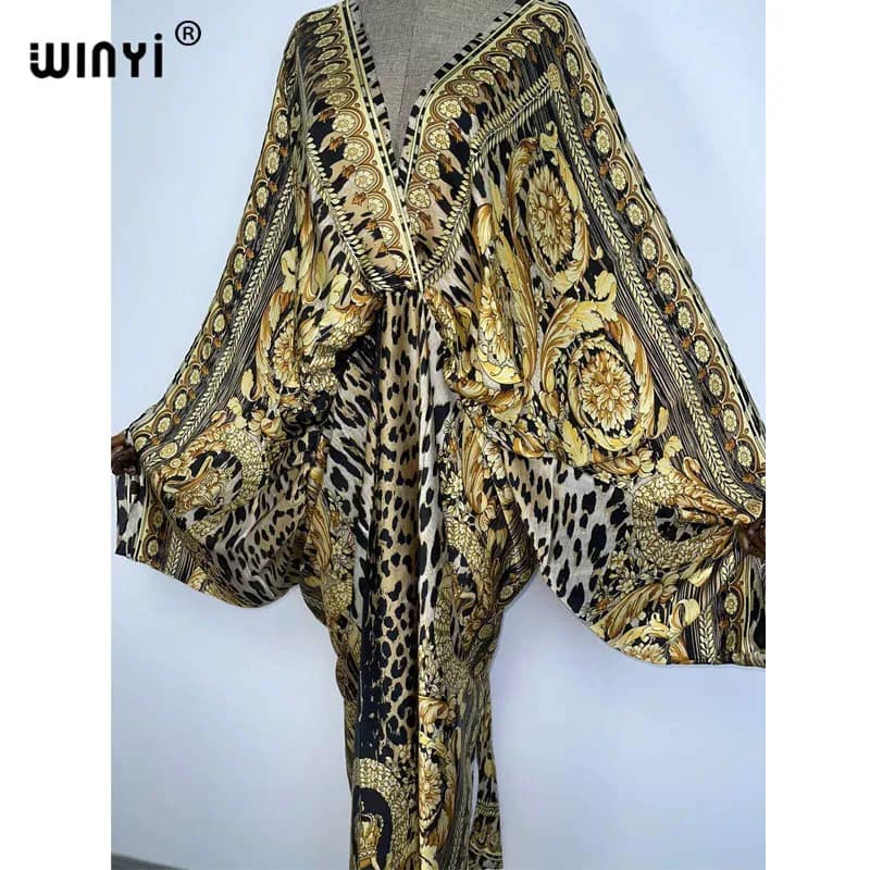 WINYI – caftan de plage Sexy, sensation de soie, rayonne, imprimé à la mode, Maxi, robes longues pou