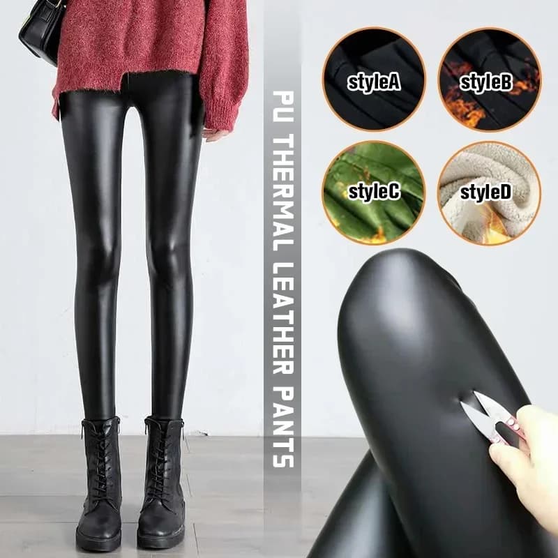 Leggings en cuir PU pour femmes, pantalons chauds d'hiver, collants thermiques taille haute, pantalo