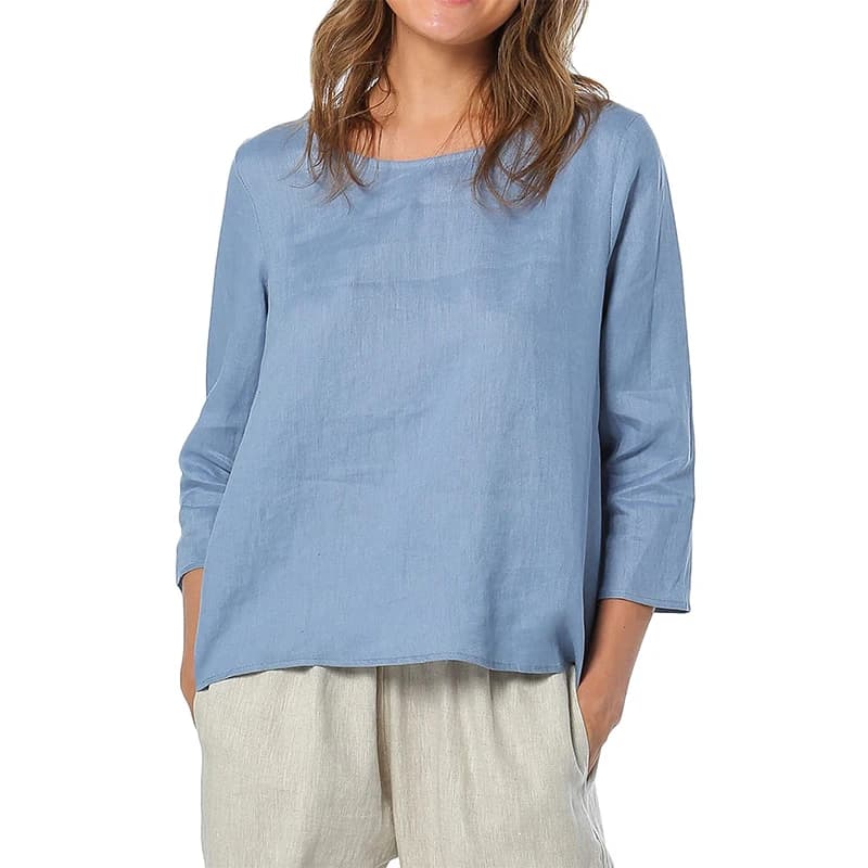 T-shirt Oversize 100% Lin Décontracté Asymétrique Blouses Femme Tendance 2026 Harajuku Basique Haut 