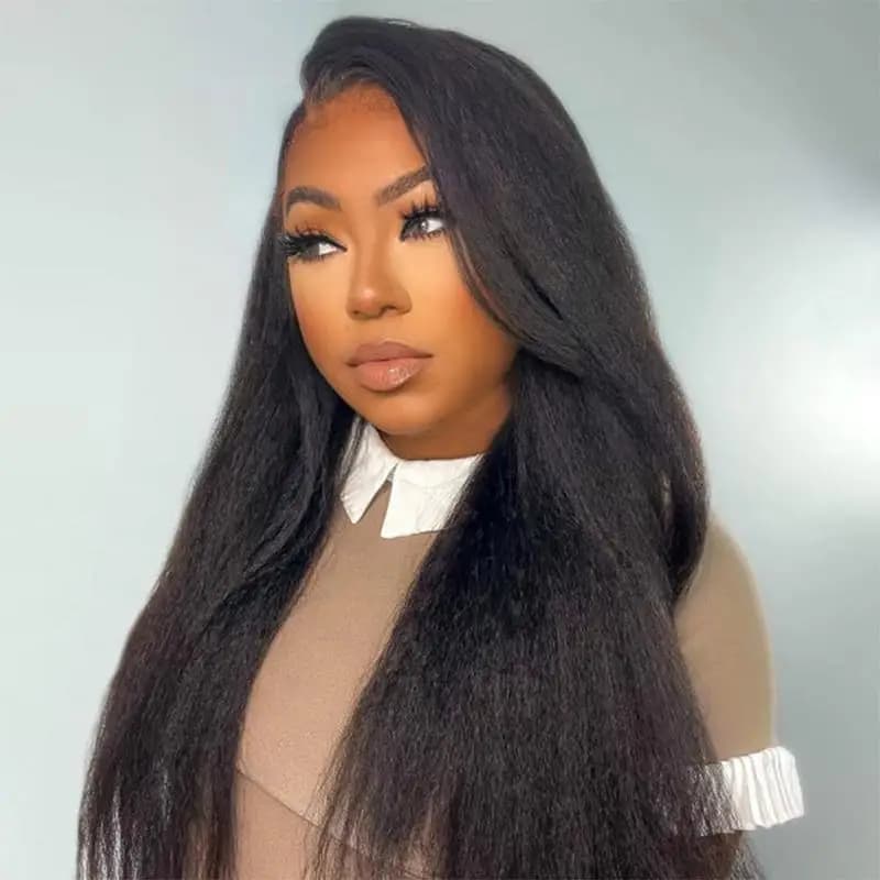 Perruque en cheveux humains à 250% de densité, texture Kinky Straight Yaki, pré-épilée, 13x4 et 5x5,