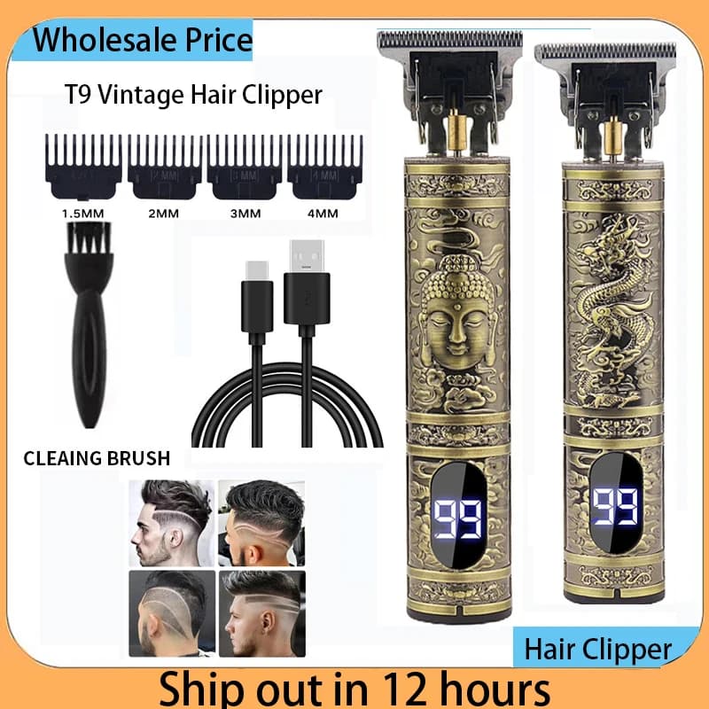 Tondeuse à cheveux vintage T9 portable pour hommes, rasoir à charge rapide USB, tondeuse à cheveux s