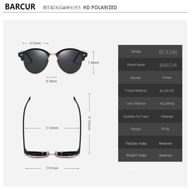 BARCUR-Lunettes de soleil pour homme et femme, verres polarisés