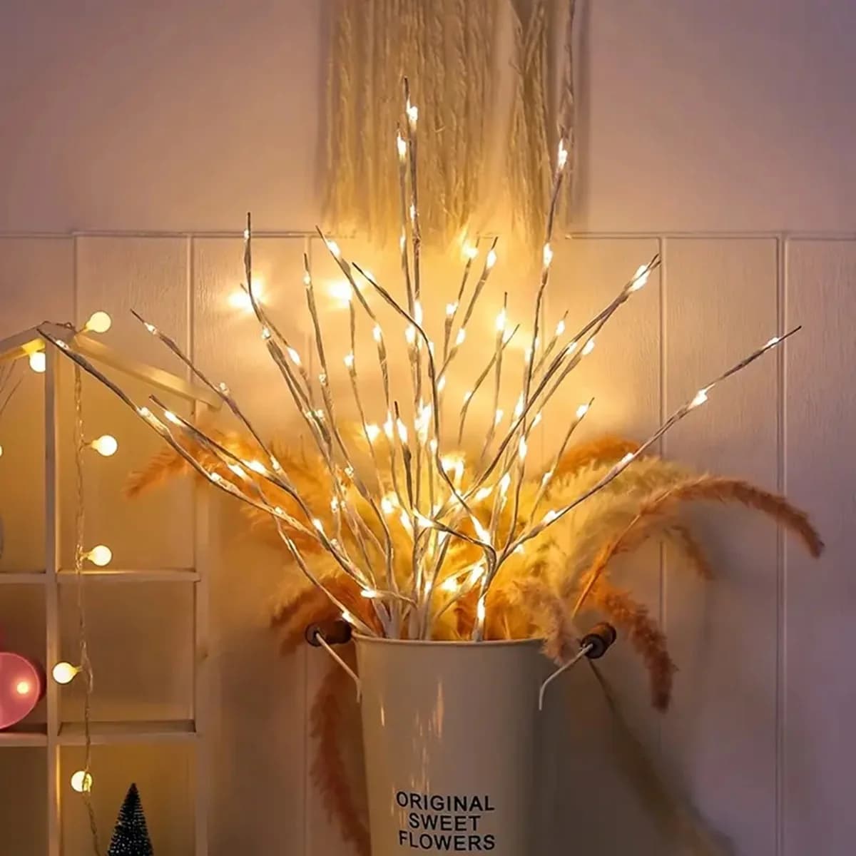Branches de bouleau blanc à piles, 20 guirlandes lumineuses féeriques LED, Branches de saule pour la