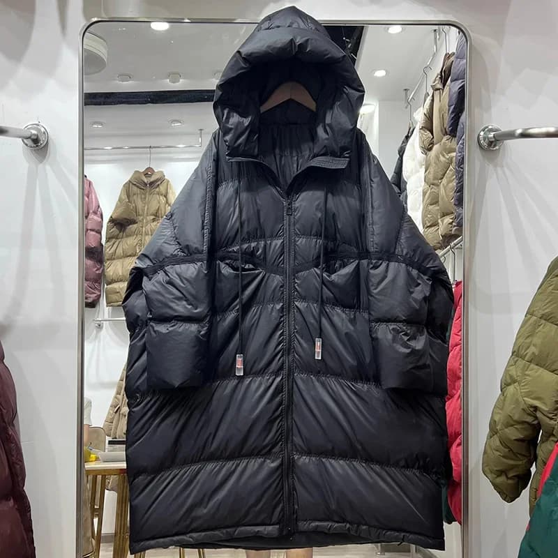 Veste longue en duvet de canard blanc pour femme avec capuche, vêtements d'extérieur chauds, manteau