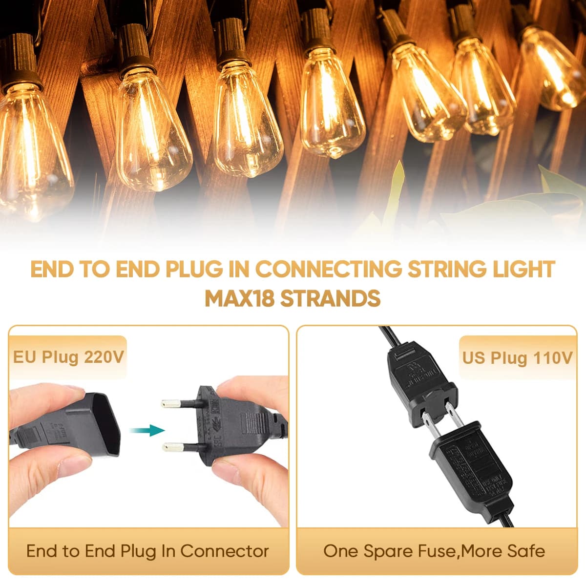 ST38-Guirxiété Lumineuse LED d'Extérieur en Plastique, Incassable et Étanche, Ampoule à Intensité Va