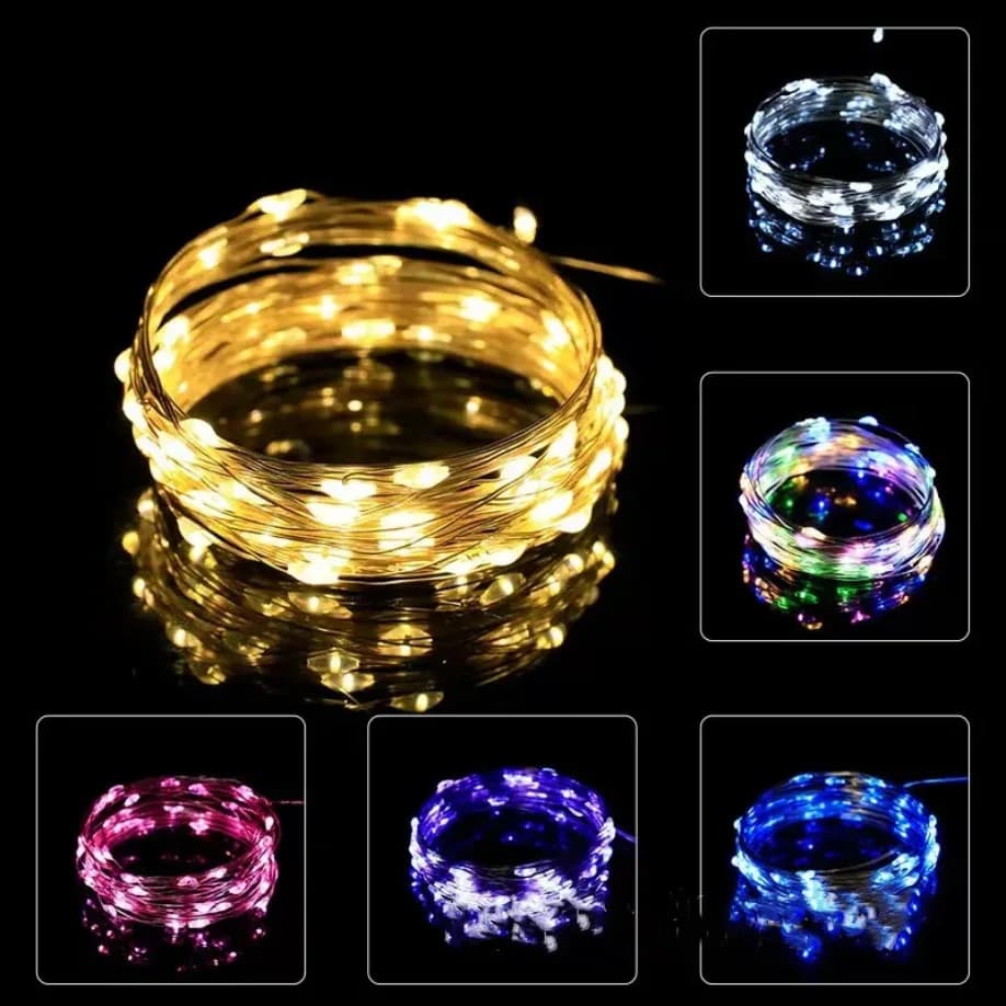 Guirlande lumineuse LED étanche en fil de cuivre, 5M, féerique, fonctionne à piles, bricolage, fête 