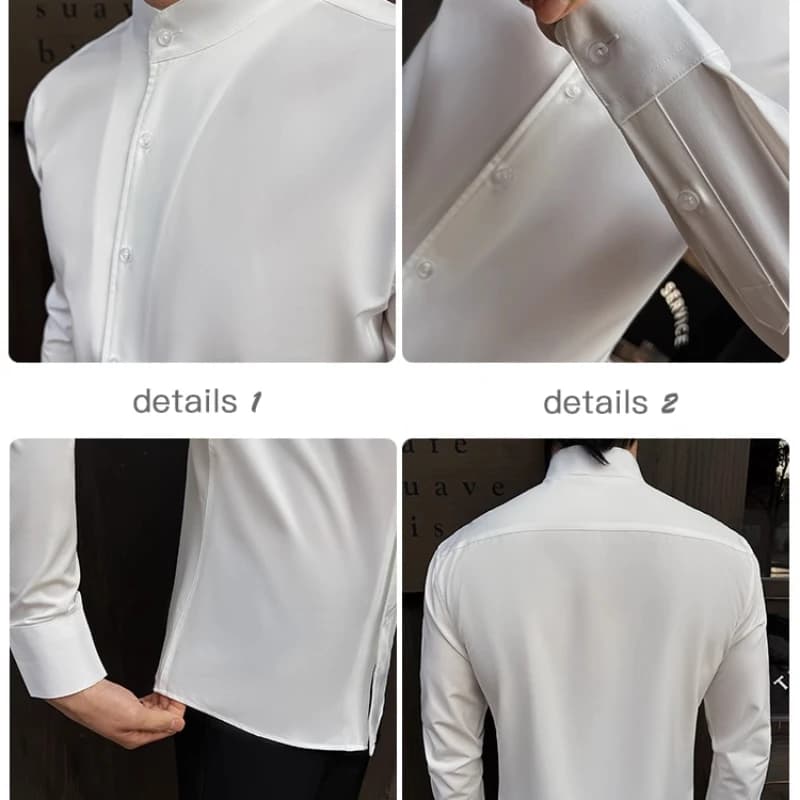 Chemise à col montant pour hommes, nouveau Style chinois, haut de gamme, manches longues, élastique,