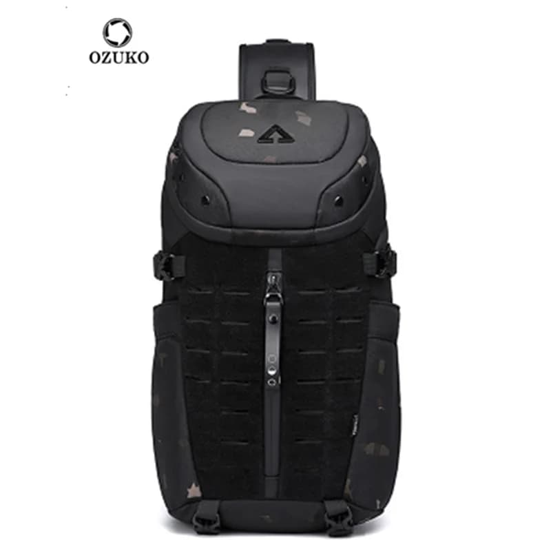 Ozuko-Sac à bandoulière étanche pour homme, sac de poitrine, sac à bandoulière antivol, USB, message