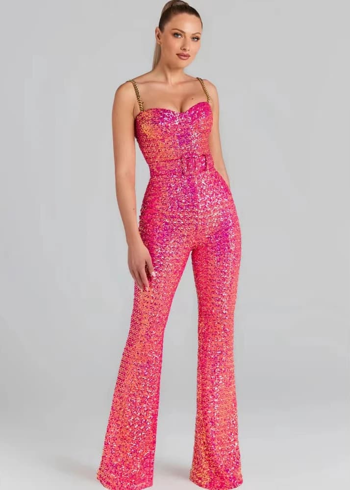 VC – combinaisons de luxe à paillettes dorées pour femmes, vêtements de club pour fête d'anniversair