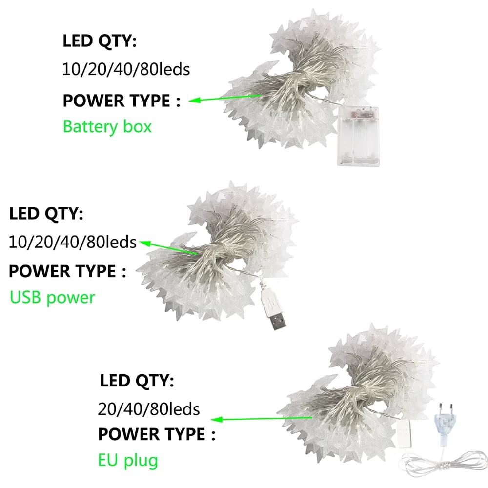 USB batterie puissance étoile chaîne lampe LED fée couronne de noël anniversaire en plein air fête d