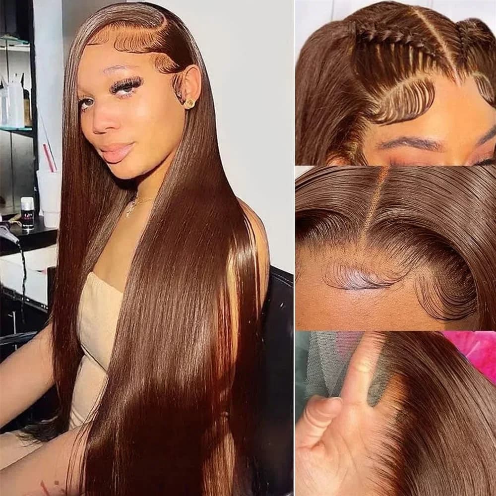 40 pouces chocolat brun droite dentelle frontale perruques 250 densité droite perruques de cheveux h