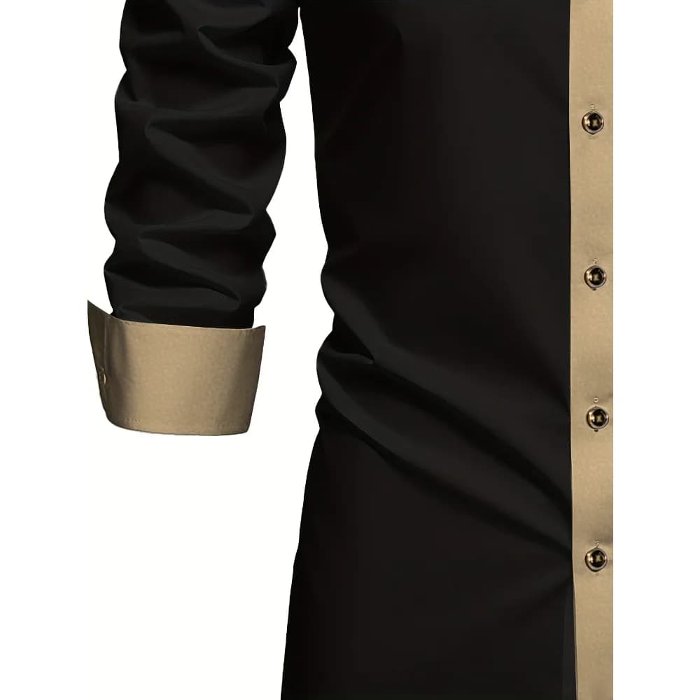 FGKKS hommes chemise noire flambant neuf haute rue Patchwork à manches longues intelligent décontrac