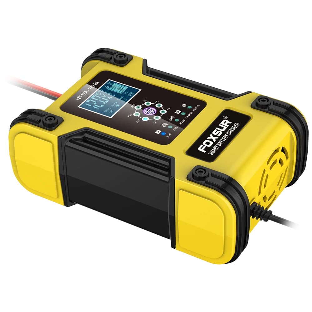 Foxsur chargeur de batterie de voiture entièrement automatique 12V 12A chargeur de batterie à affich
