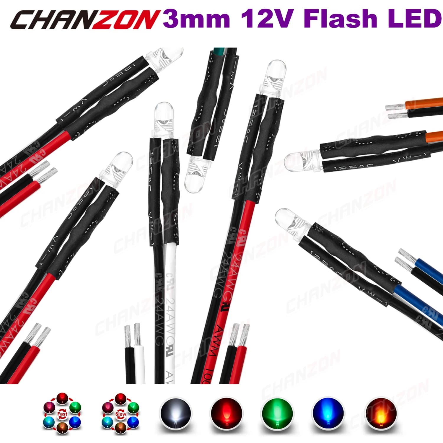 Diode LED précâblée 3mm 12V, 20 pièces, perles de lumière clignotantes, blanc, rouge, vert, bleu, ja