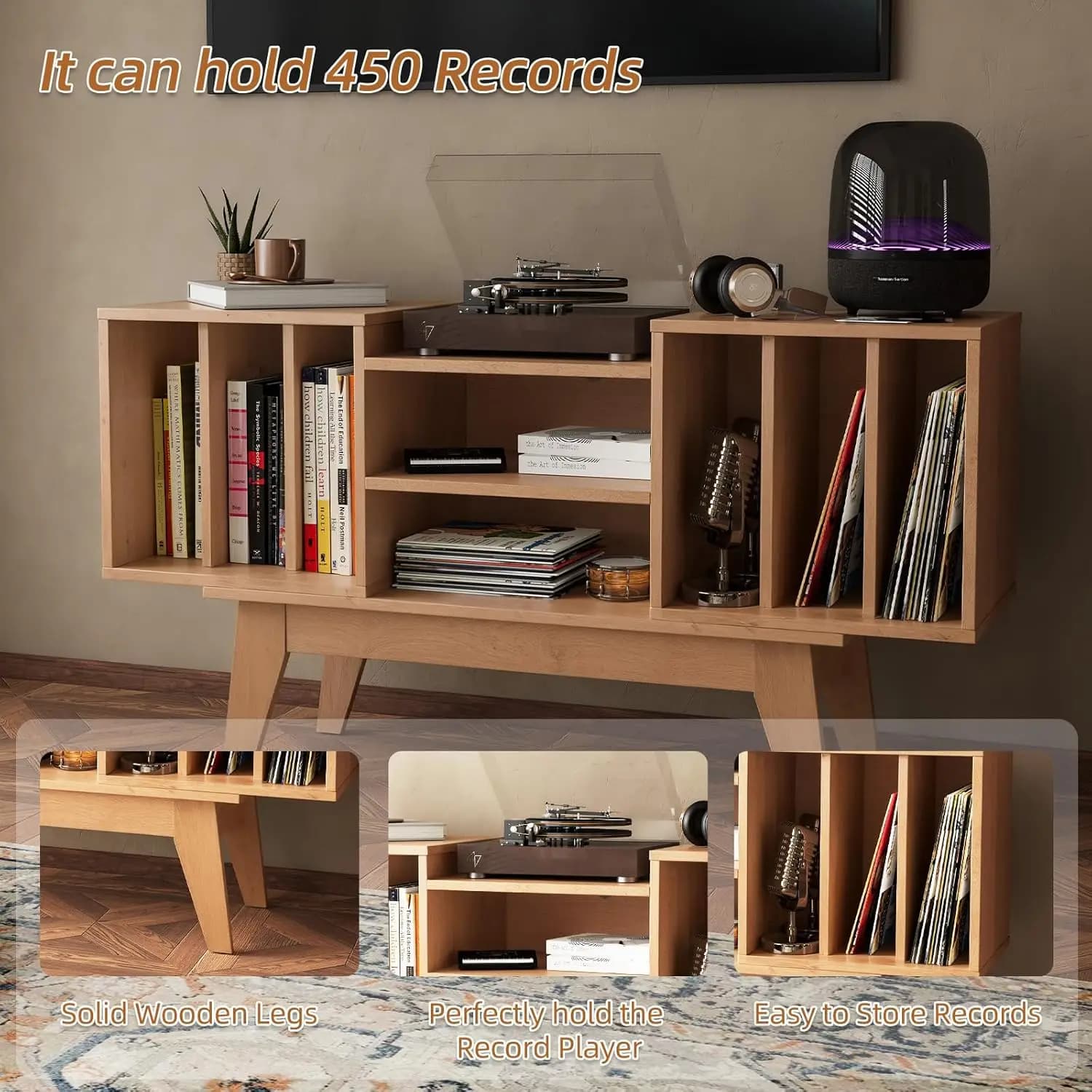 Support pour disques vinyles, grande table pour tourne-disques pouvant contenir jusqu'à 450 albums, 