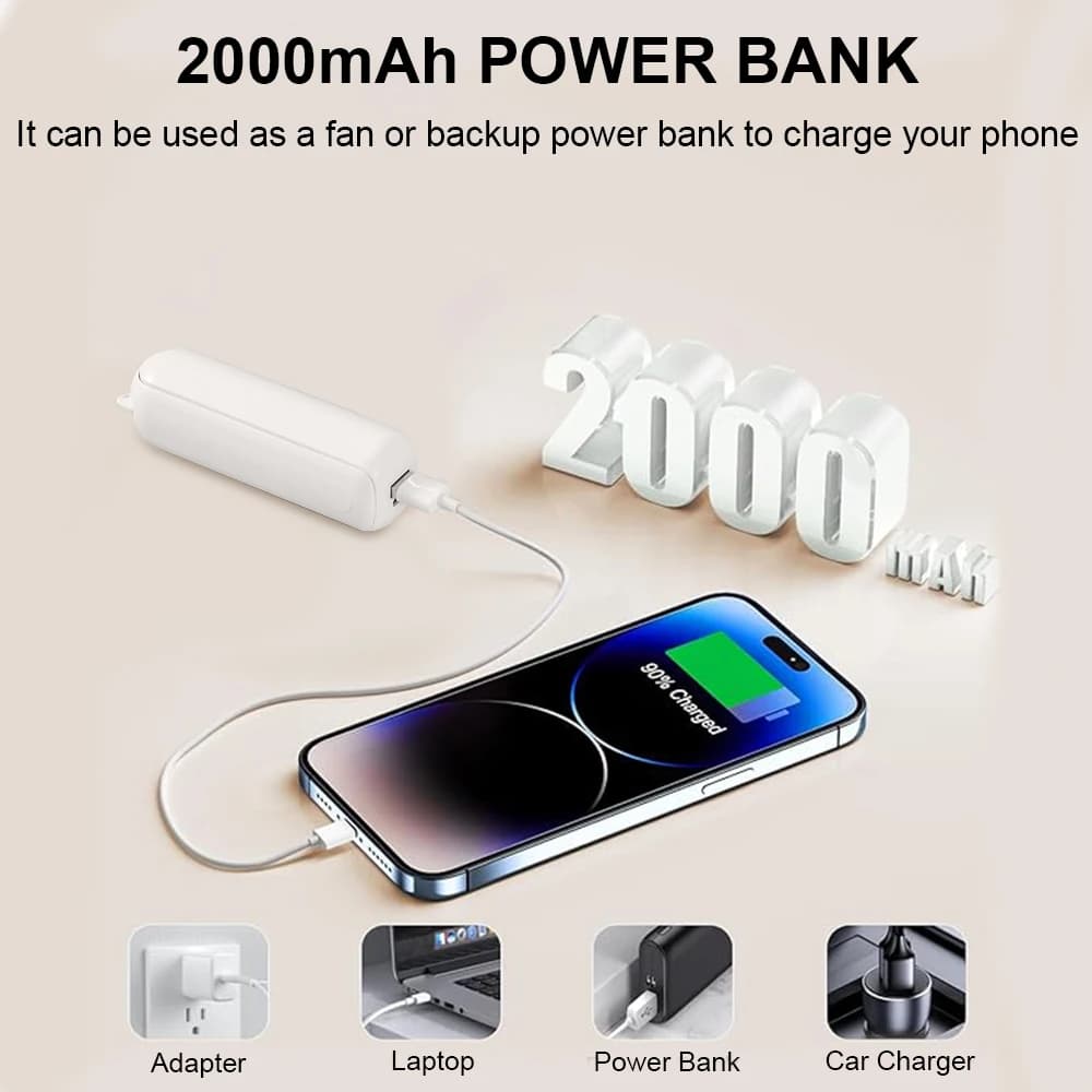Mini ventilateur de poche portable, 2000mAh, aste par USB, pliable, pour l'extérieur