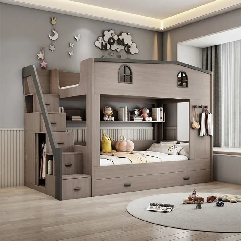 Lit superposé enfants avec tiroir de rangement loft lit double escaliers d'escalade cadres complets 
