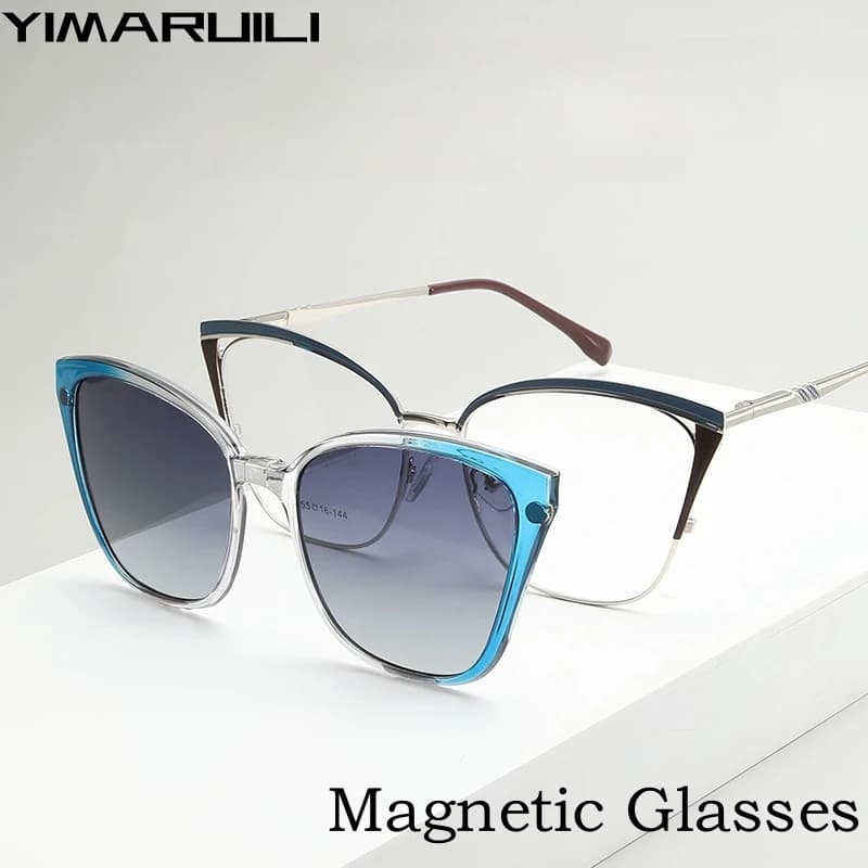 YIMARUILI mode magnétique polarisé lunettes à clipser rétro oeil de chat alliage optique Prescriptio