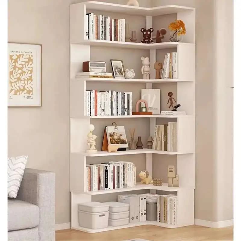 Bibliothèques multicouches modernes pour l'étude, bibliothèque de rangement d'angle en bois massif, 