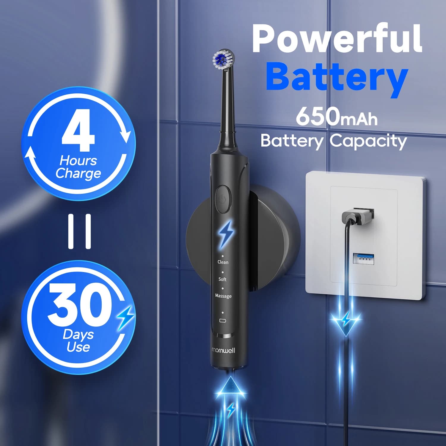 Brosse à dents électrique pour adultes, Rechargeable, sonique T37, avec 3 Modes, étanche IPX7, moteu