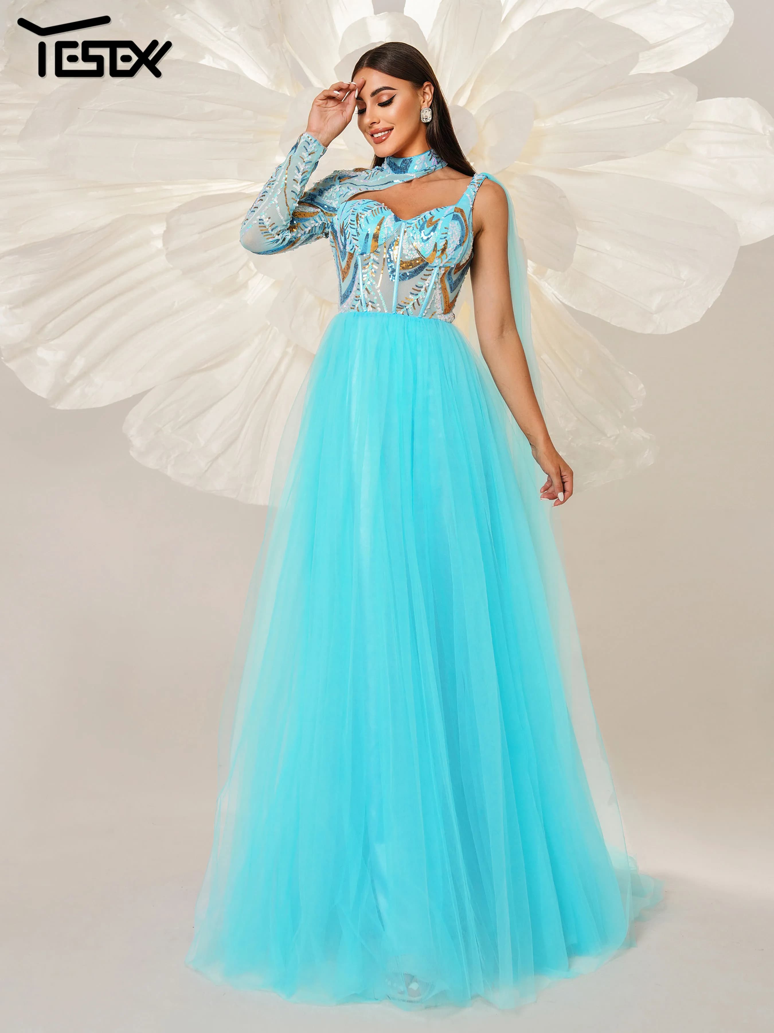 Robe de soirée asymétrique en tulle bleu Yesexy 2025, nouvelle collection, pour mariage, anniversair
