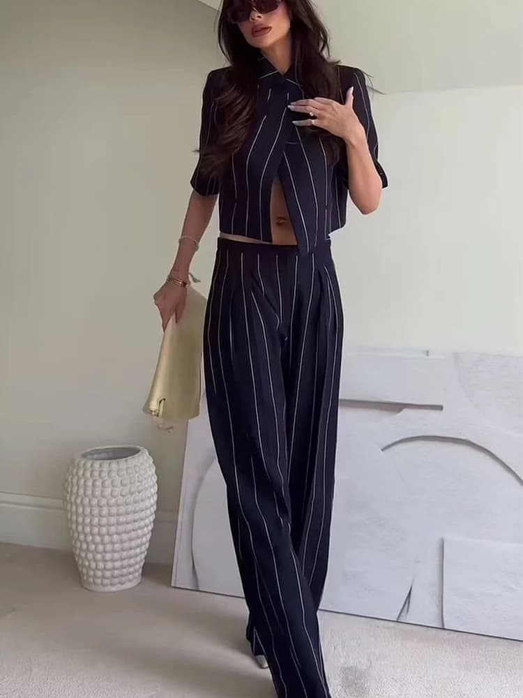 TFMLN Ensemble deux pièces élégant pour femme, pantalon à rayures imprimées, style décontracté et ch