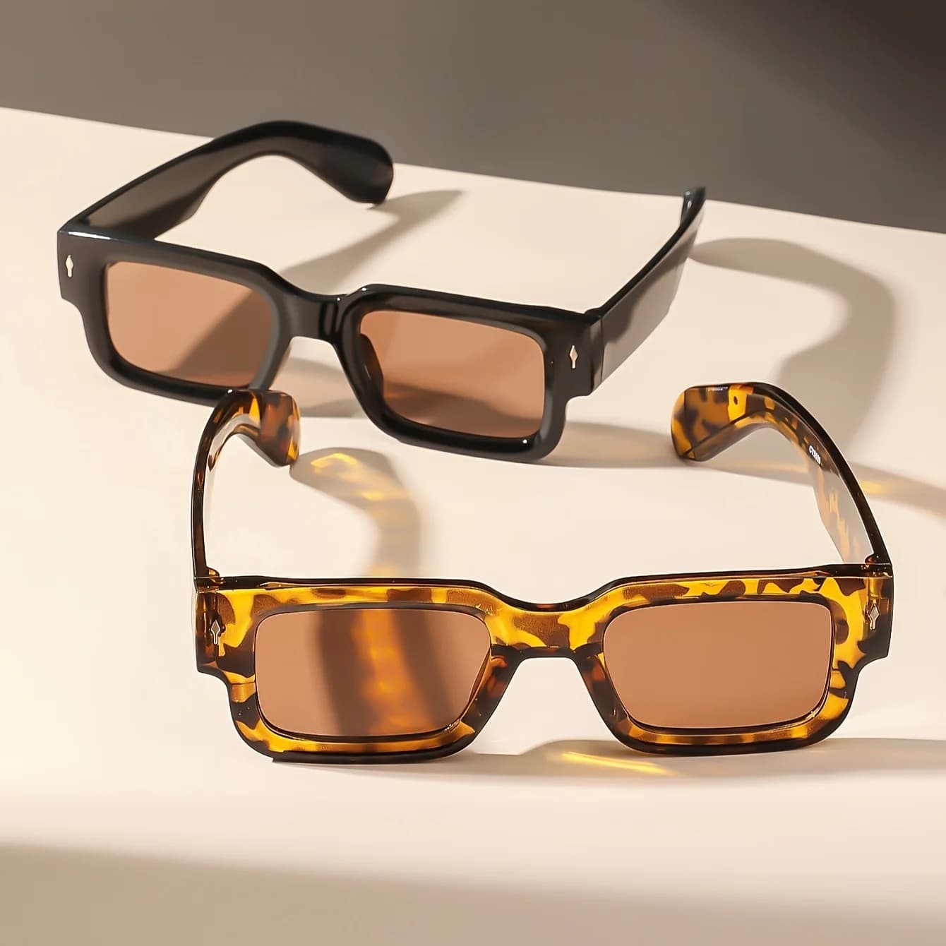 Lunettes de soleil carrées rétro unisexes, 1 pièce, Protection UV classique, monture en plastique, p
