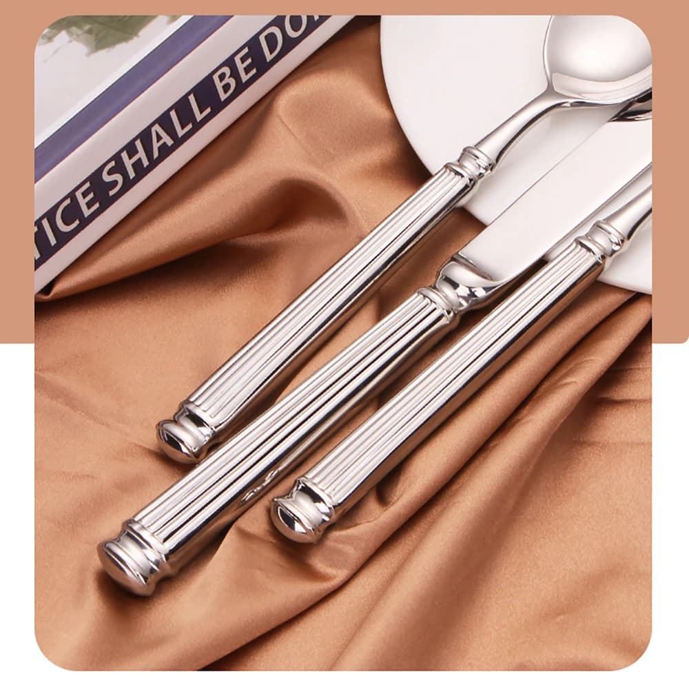 Ensemble de Couverts Occidentaux en Argent, Élégant, à Poignée Rayée, en Acier Inoxydable 304, Coute