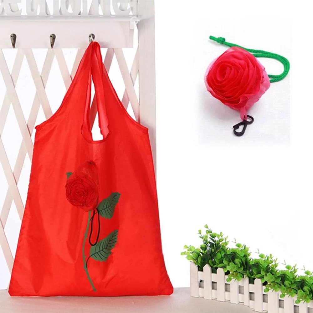 Sacs de courses à fleurs roses, organisateurs de rangement portables, en tissu Polyester, sac écolog