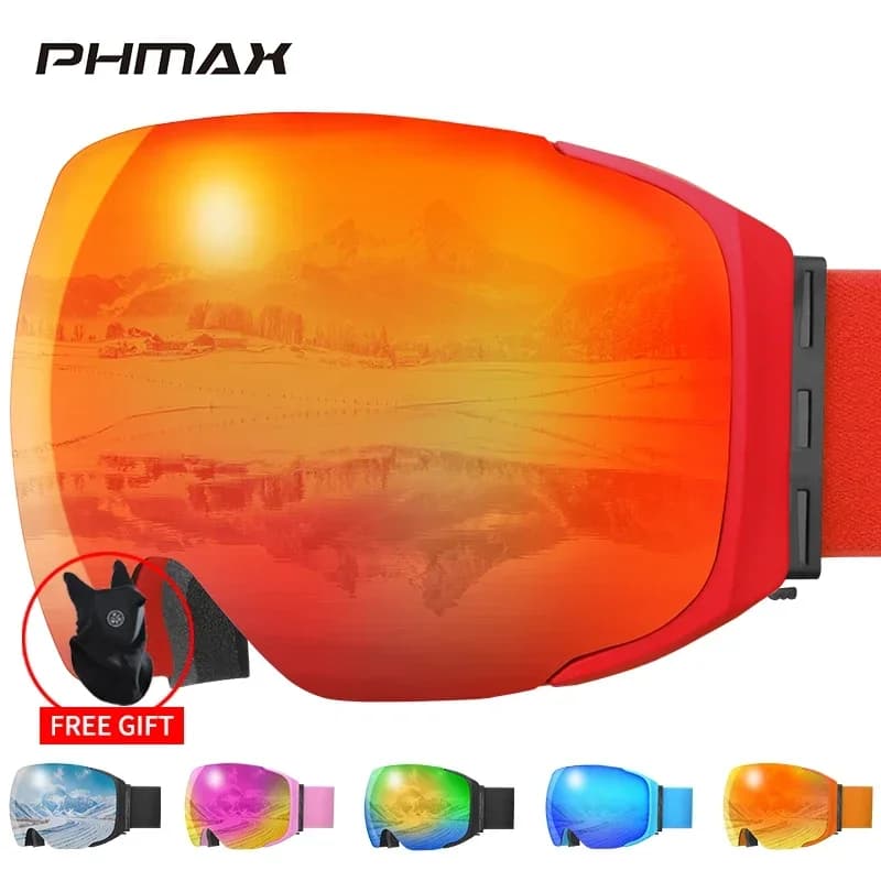 PHMAX-Lunettes de ski anti-buée avec lentille magnétique pour hommes et femmes, lunettes de sport de