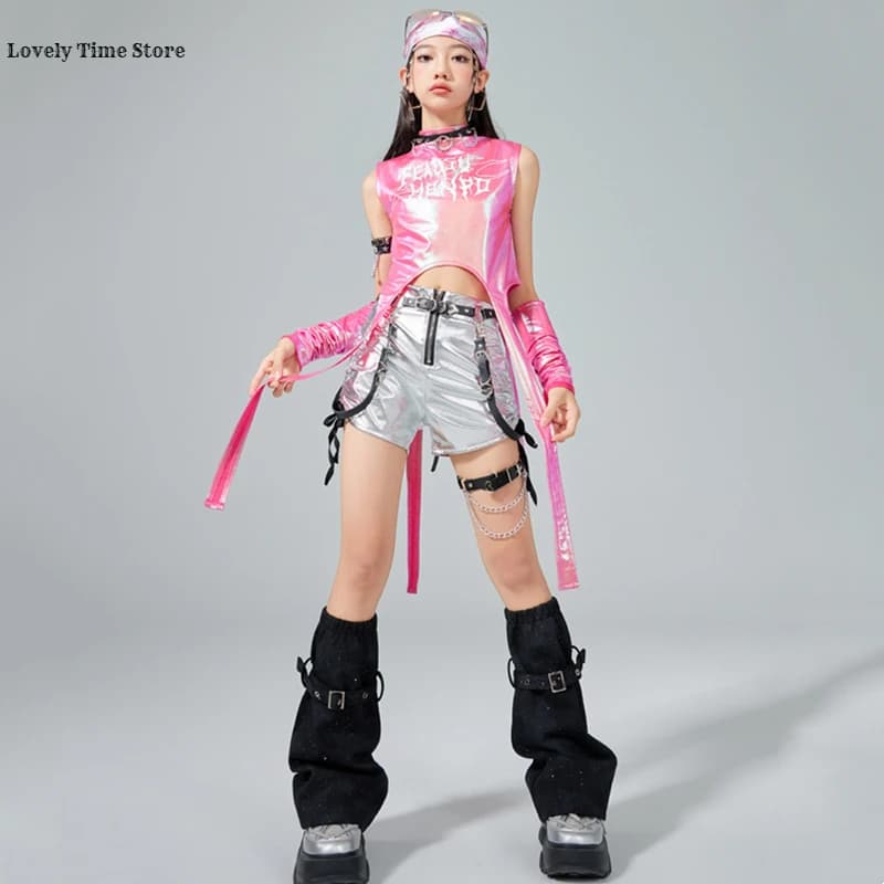 Hip Hop filles doux brillant haut court argent Cargo pantalon enfants k-pop Jazz danse vêtements ens