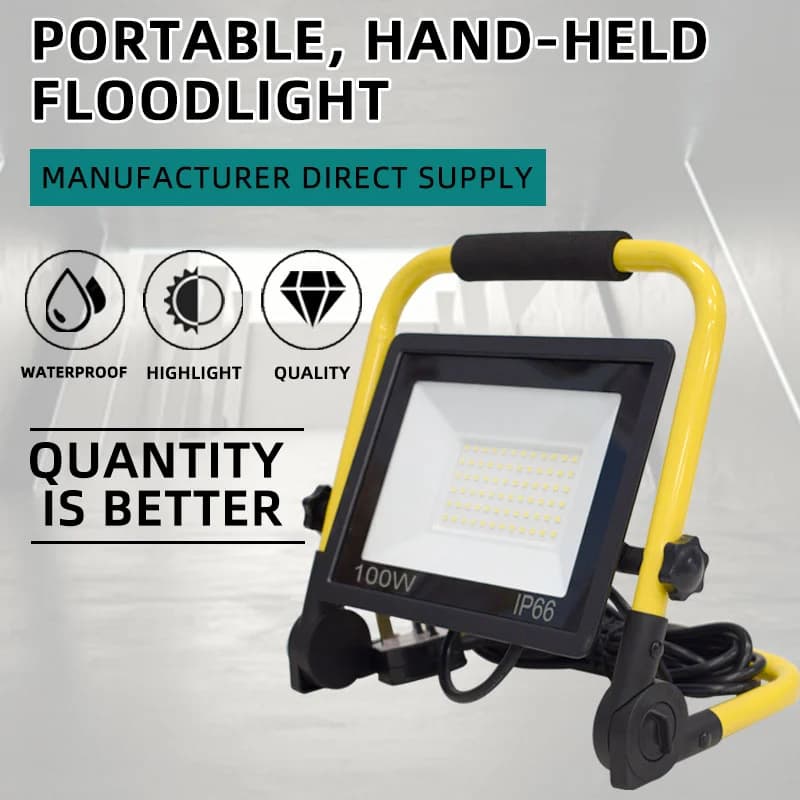 Projecteur mobile portable avec câble de 3 m, lampe de camping pliable étanche pour extérieur, lumiè