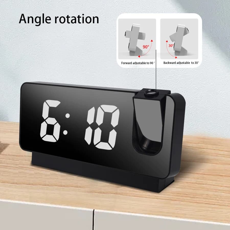 1 réveil enfichable à affichage miroir LED, projection de temps, fonction de mémoire de mise hors te