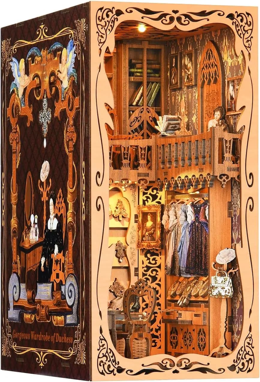 ATUBAN Kit de coin de livre à monter soi-même Puzzle en bois 3D, décor d'insertion d'étagère, bricol