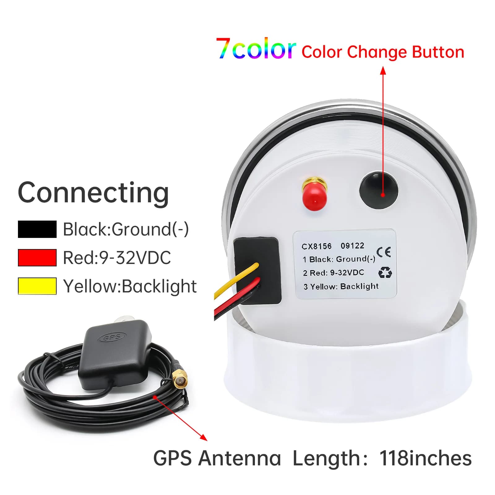 Compteur de vitesse GPS étanche 0 ~ 30 nœuds 85MM + antenne 7 couleurs LED 0 ~ 60 nœuds odomètre pou