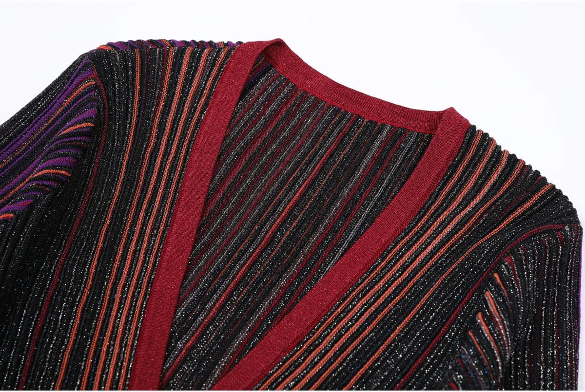 Robe longue trapèze en tricot rayé pour femme, nouveau Style élégant, Slim, ajusté, col en v, manche
