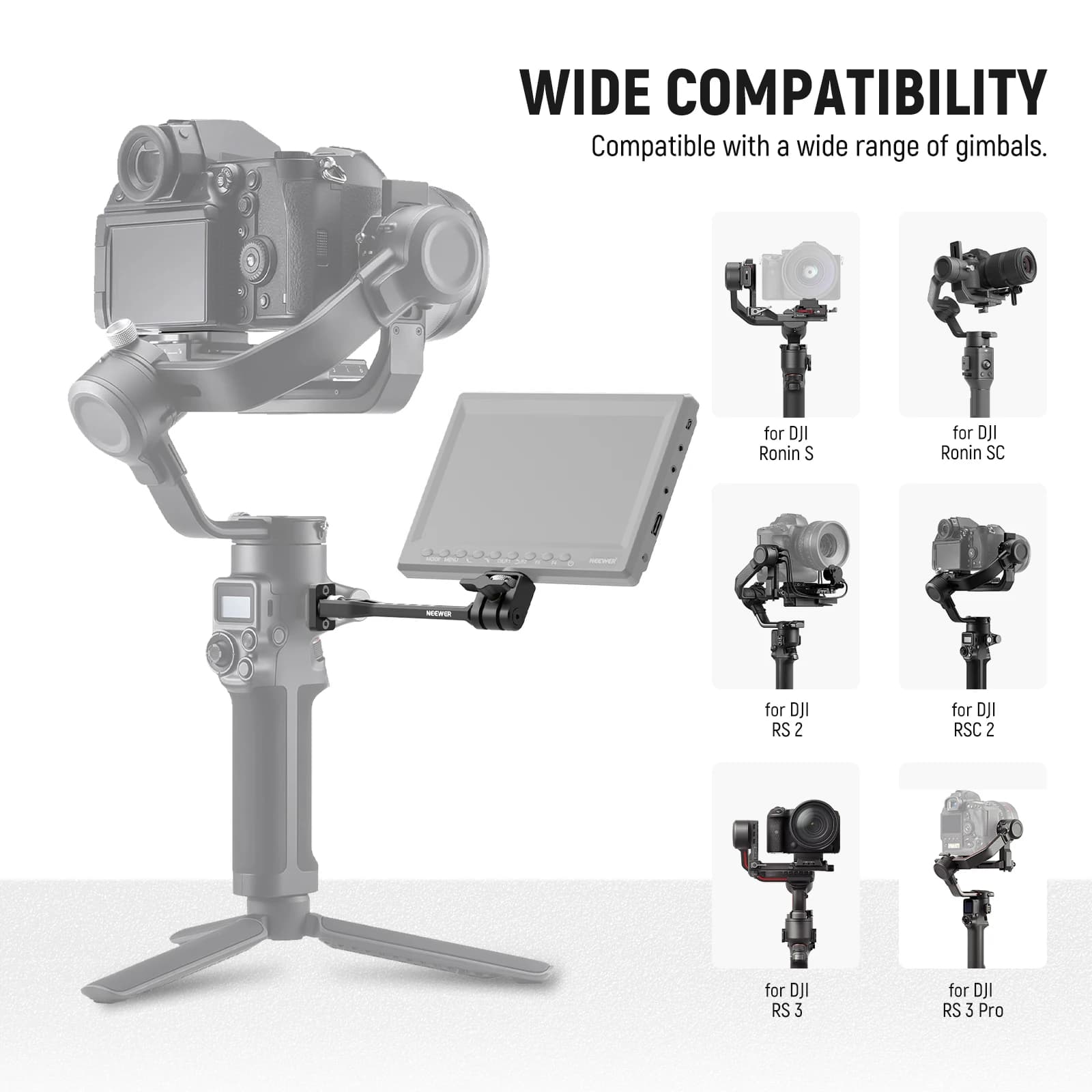 NEEpacks-Support de moniteur de terrain réglable, caméra rotative à 360 °, support d'invite avec fil
