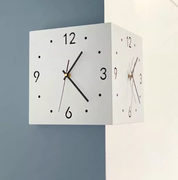 Horloge murale d'angle moderne double face, design créatif et épuré pour salon, sans perçage, horlog