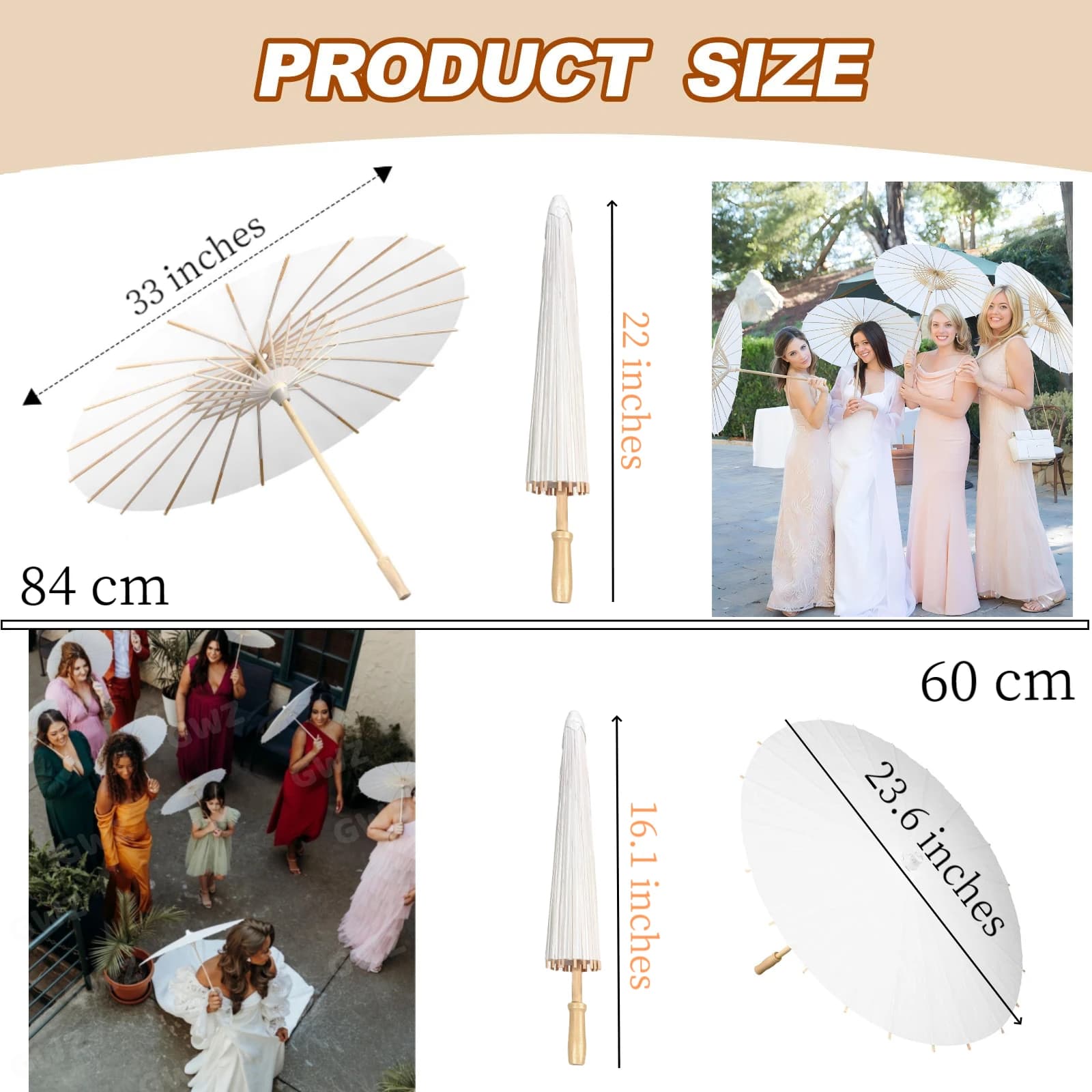 Parasol en papier pour mariage, 5/12/16 pièces, 60/80cm, parapluies blancs pour centres de table de 