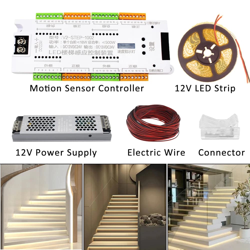 Capteur de mouvement LED, contrôleur de bande lumineuse pour escaliers, DC 12V 24V, 32 canaux, veill