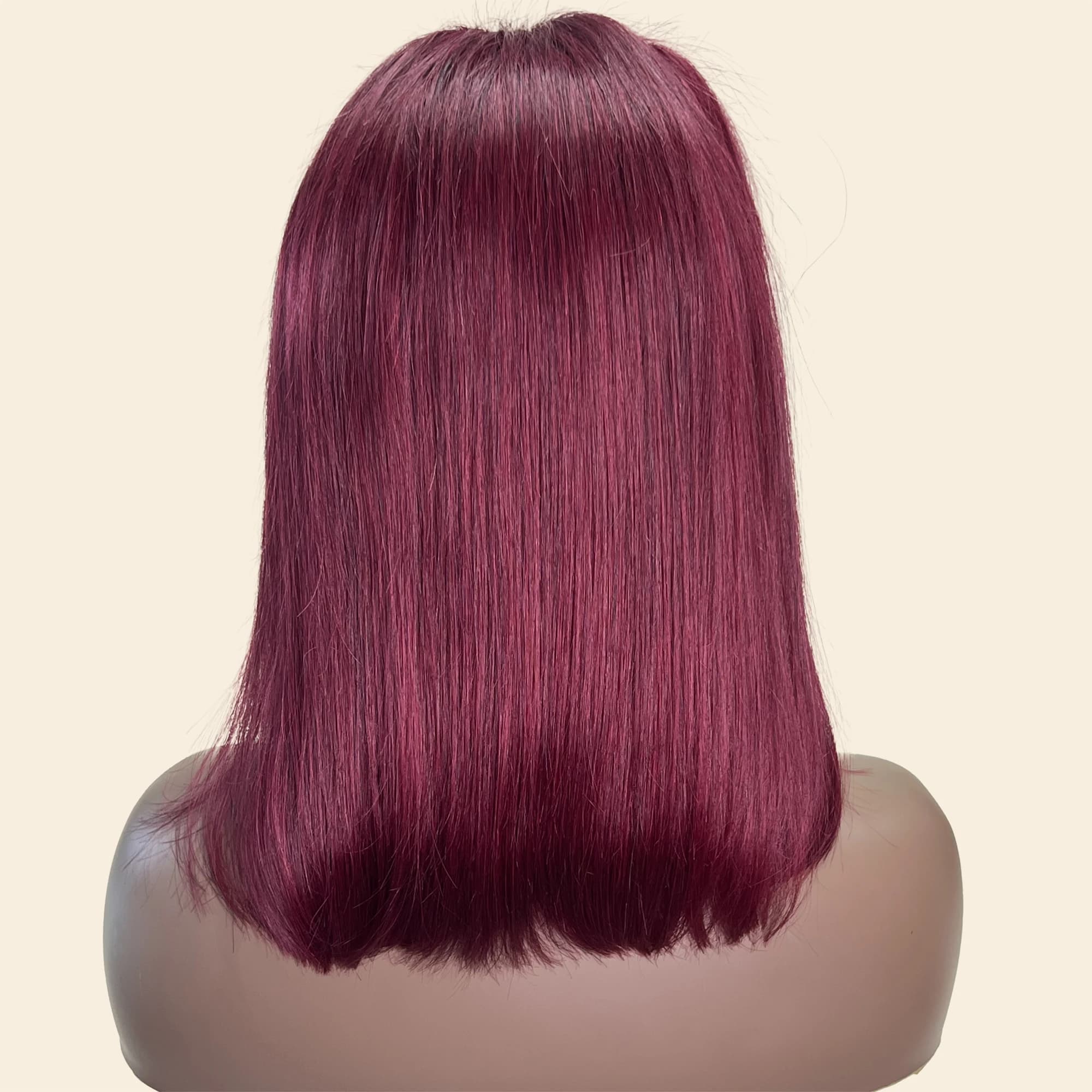 Perruque Bob Lace Front Wig Remy Naturelle Lisse, Cheveux Courts, Bordeaux 99J, 13x4, Pre-Plucked, D