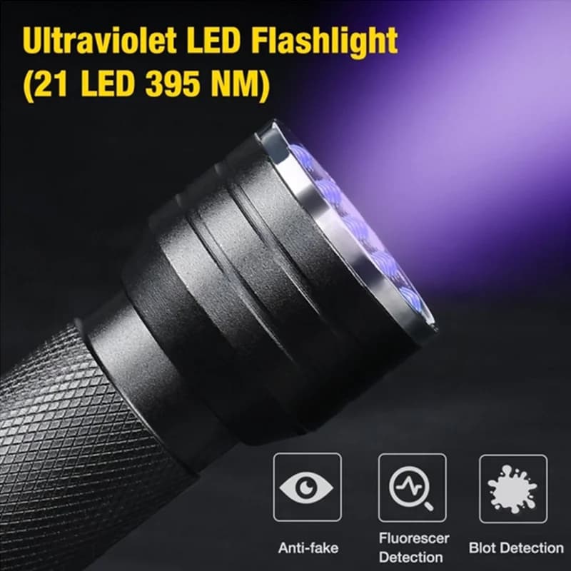 21 LED UV lampe de poche ultraviolette lumière noire 395NM Mini torche lampe Flash pour les taches d