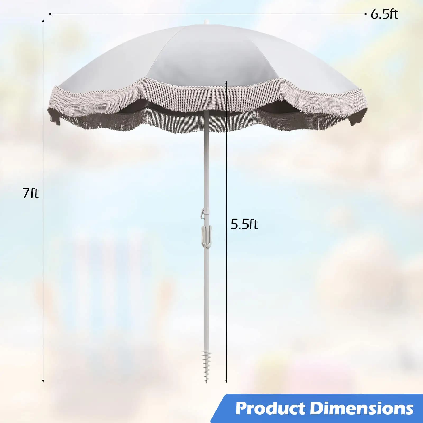 Frange extérieure de 6.5 pieds, parapluie avec sac de transport, bouton poussoir inclinable pour jar